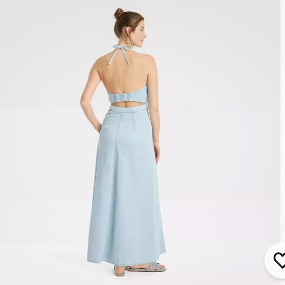 Universal Thread Light Blue Denim Halter Style Maxi Dress -- Women's Size 14 - Picture 4 of 4